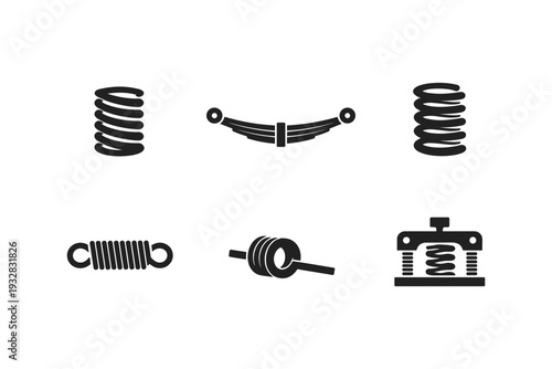 Collection of various automotive suspension and mechanical spring icons on a white background