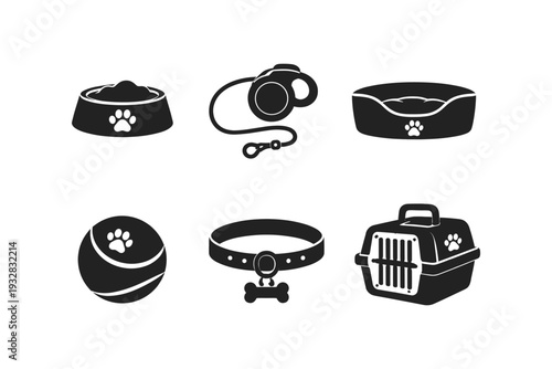 Collection of essential pet care items and accessories for dogs and cats