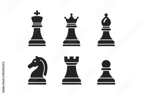 Collection of chess pieces icons including king, queen, bishop, knight, rook, and pawn