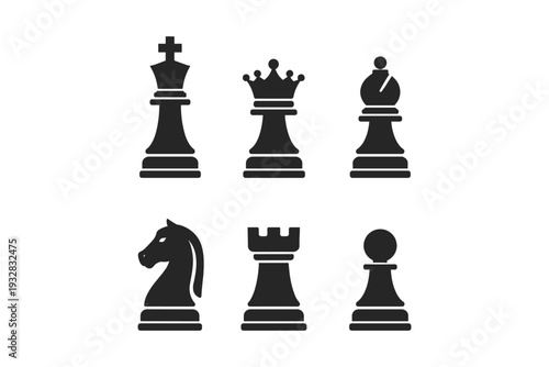 Collection of chess pieces icons in silhouette on a white background