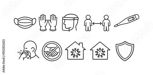 Health and safety outline icon set. medical, protection symbols for healthcare.