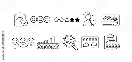 Customer feedback outline icon set. review, satisfaction, survey, rating icons linear collection