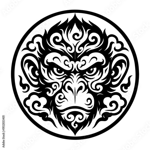 Stylized Monkey Head Circular Emblem