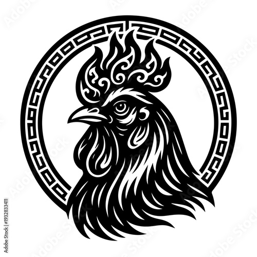 Stylized Rooster Head Circular Emblem
