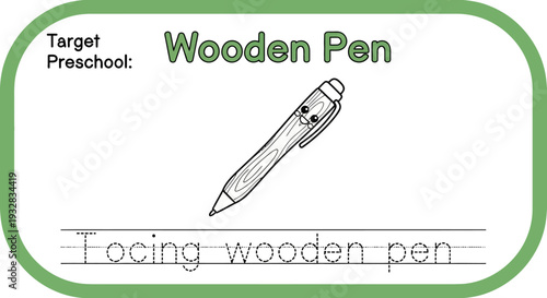 Preschool Learning: Tracing Wooden Pen with Cute Face - Educational Activity