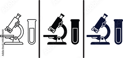 A set of microscope icons in different colors and styles