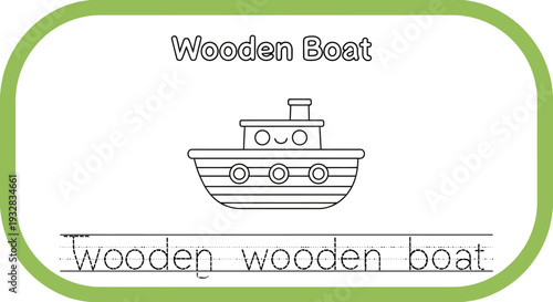 Wooden Boat Coloring Page for Kids: Learn to Write "Wooden Boat"