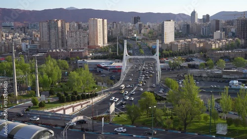 Tabriz, Iran. Evening Drone Footage Showcases Vibrant Urban Mobility And Infrastructure