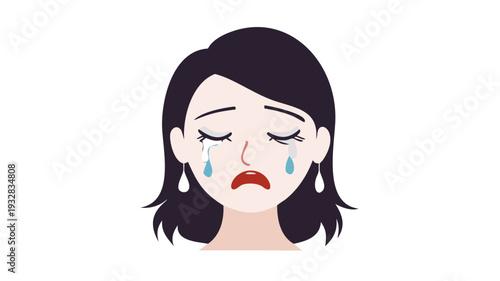 Woman with tears flowing from eyes displaying sadness and distress an artistic depiction illustrating melancholy and heartbreak on a clean white