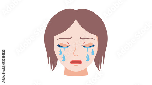Woman with tears flowing from eyes displaying sadness and distress an artistic depiction illustrating melancholy and heartbreak on a clean white