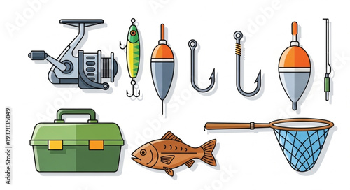 Collection of fishing equipment and accessories for recreational angling activities.