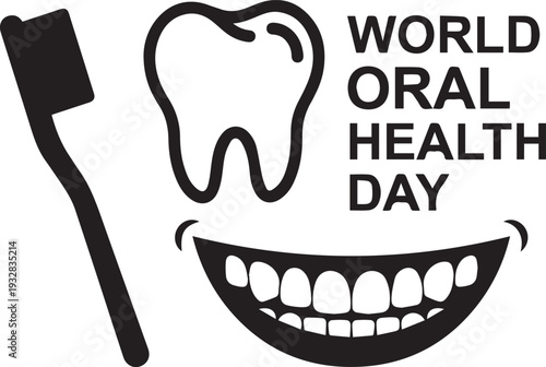 World Oral Health Day illustration with toothbrush stylized tooth smiling mouth awareness campaign dental hygiene vector design