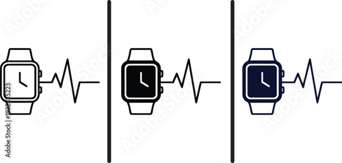 A set of smartwatches with heart rate monitors on a white background