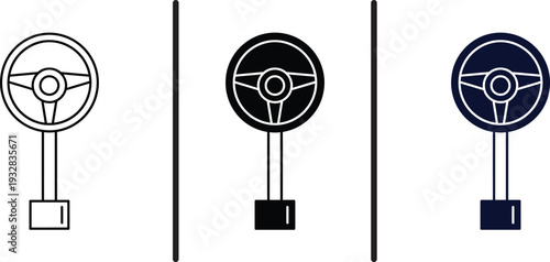 Minimal Steering Wheel Icon Set in Three Color Variations – Line Art Automotive Control Symbol