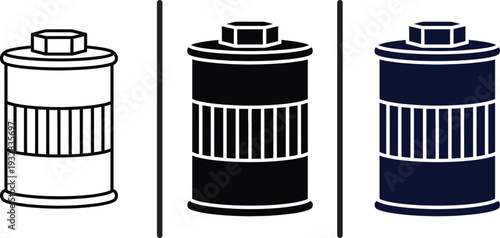 Film Roll Canister Vector Icon Set in Multiple Color Variations – Photography Equipment Illustration