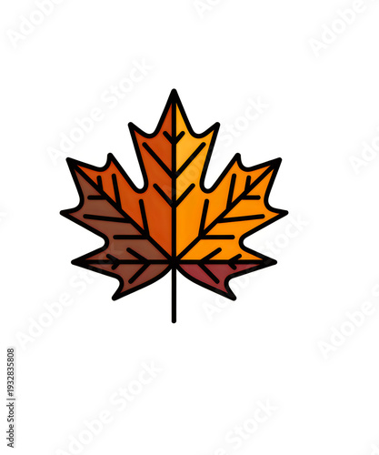 Gradient maple leaf with black outline on white background