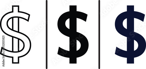 A graphic illustration of three dollar signs in different colors and line styles