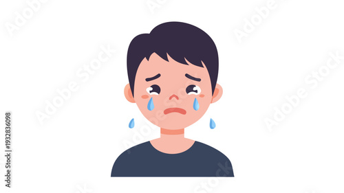 Depicted young male with dark hair experiencing sadness expressing distress through tearful eyes a visual representation of emotional turmoil and
