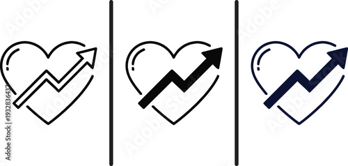 A set of heart icons with arrows symbolizing growth and love