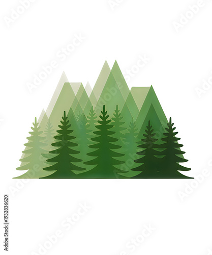 Green pine trees in front of mountain range silhouette