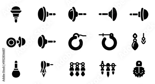 Collection of various earrings and jewelry icons displayed in a grid on a simple white background