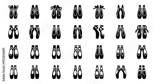Collection of various footwear illustrations arranged in a grid pattern showcasing different styles and designs