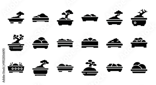 Collection of black silhouettes depicting various boats on water, showcasing different designs and activities from a top-view perspective.