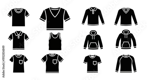 Collection of various shirt styles and designs displayed together in a grid layout showcasing different silhouettes