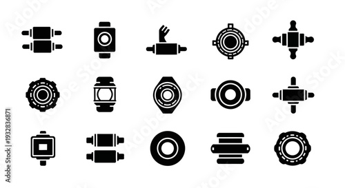 Collection of mechanical parts and industrial components displayed in a grid pattern