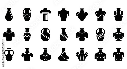 Collection of Boxing Equipment Icons on White Background from Direct Viewpoint