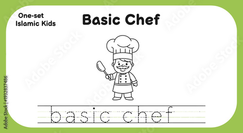 Cute cartoon chef character for kids learning to write basic chef