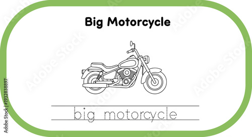 Big Motorcycle Coloring Page for Kids: Learn to Write 'Big Motorcycle'
