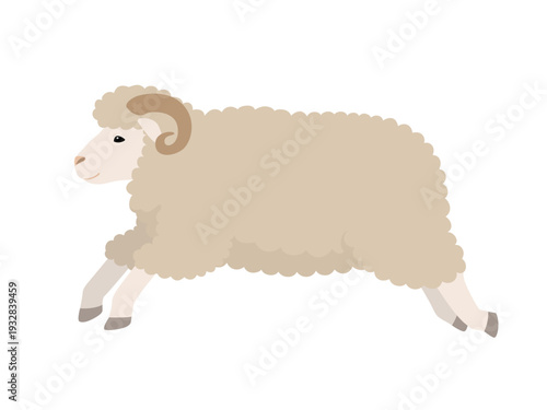 ジャンプする角のある羊_ベクターイラスト
