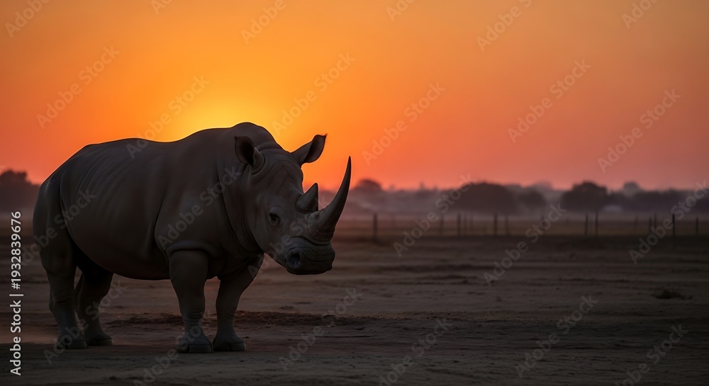 Fototapeta premium Rhino silhouette against vibrant sunset sky african wildlife photography