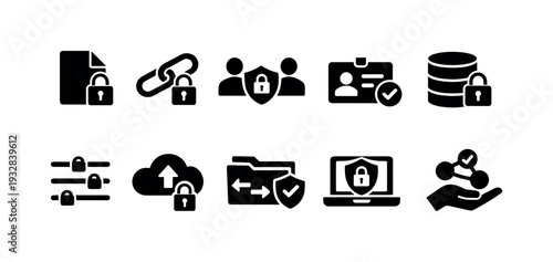 Data security solid icon set. backup, protection icons solid collection