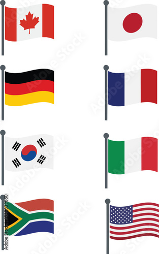 World flags collection with national symbols for global business travel and international education website design style