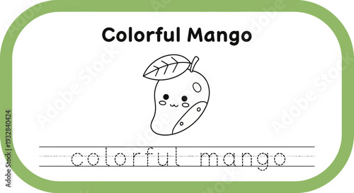 Cute Colorful Mango Character Outline for Coloring Page