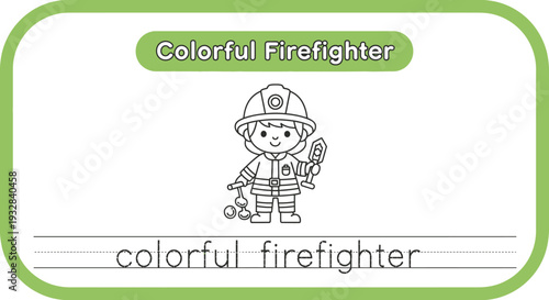 Cute Coloring Page: Child Firefighter with Tools, Educational Worksheet for Kids