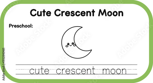 Cute Crescent Moon Drawing for Preschool Learning and Tracing
