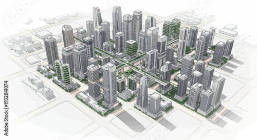 Modern Cityscape Aerial View: Sustainable Urban Development with Green Architecture