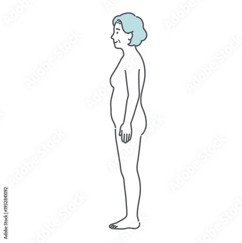 シニア女性（高齢者）の人体図・全身モデルのイラスト（側面・横向き）