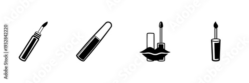 Lip Gloss And Applicator Icons In Hand Drawn Style Set. Beauty And Makeup Essentials Doodle Sketch Collection. Cosmetic Product Illustration. Isolated Vector Illustration