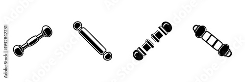 Shock Absorber Icons In Hand Drawn Style Set. Vehicle Suspension, Automotive Parts, Mechanical Engineering Doodle Sketch Collection. Car Maintenance Tools. Isolated Vector Illustration