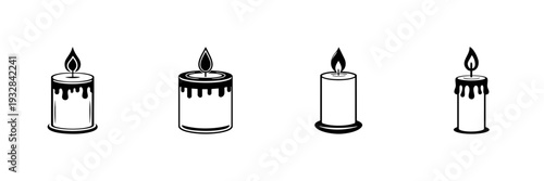 Candles With Flames In Hand Drawn Style Set. Warmth, Ambiance, Relaxation Doodle Sketch Collection. Decorative Lighting Elements. Isolated Vector Illustration
