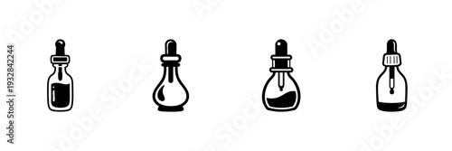 Dropper Bottles In Hand Drawn Style Set. Essential Oils, Skincare, Aromatherapy Doodle Sketch Collection. Cosmetic And Wellness Products. Isolated Vector Illustration