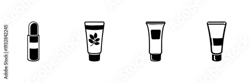 Lipstick And Cosmetic Tubes In Hand Drawn Style Set. Beauty And Skincare Products Doodle Sketch Collection. Makeup Essentials Illustration. Isolated Vector Illustration