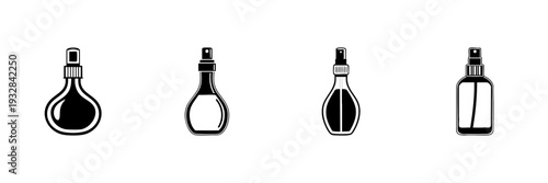 Spray Bottle Icons In Hand Drawn Style Set. Personal Care, Cleaning, Fragrance Packaging Doodle Sketch Collection. Household And Beauty Products. Isolated Vector Illustration