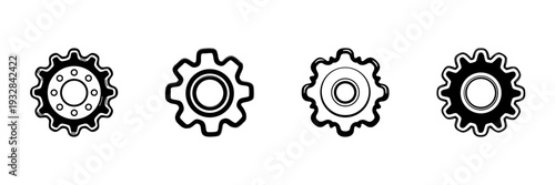 Gear Icons In Hand Drawn Style Set. Mechanical Engineering, Technology, And Process Optimization Doodle Sketch Collection. Industrial Design Elements. Isolated Vector Illustration