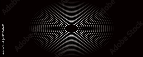 Create a bold look with a centric circle background featuring vector graphics of sound waves.