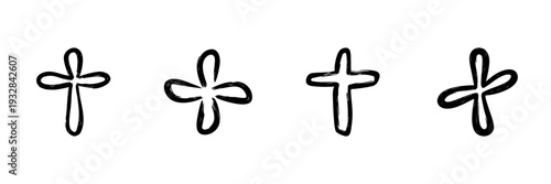 Cross Symbols In Hand Drawn Style Set. Religious And Spiritual Significance Doodle Sketch Collection. Faith And Belief Representation. Isolated Vector Illustration